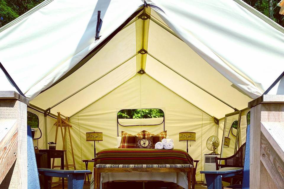 Interior of glamping tent.