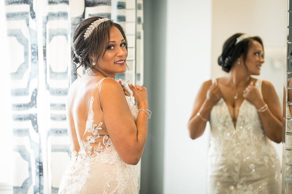 Bride looking at camera