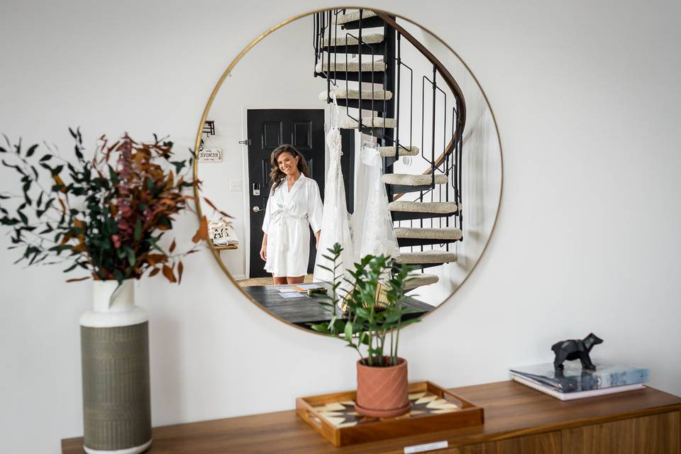 Bride looking in the mirror