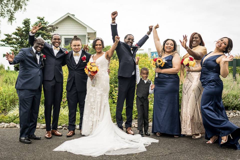 Bridal party cheering