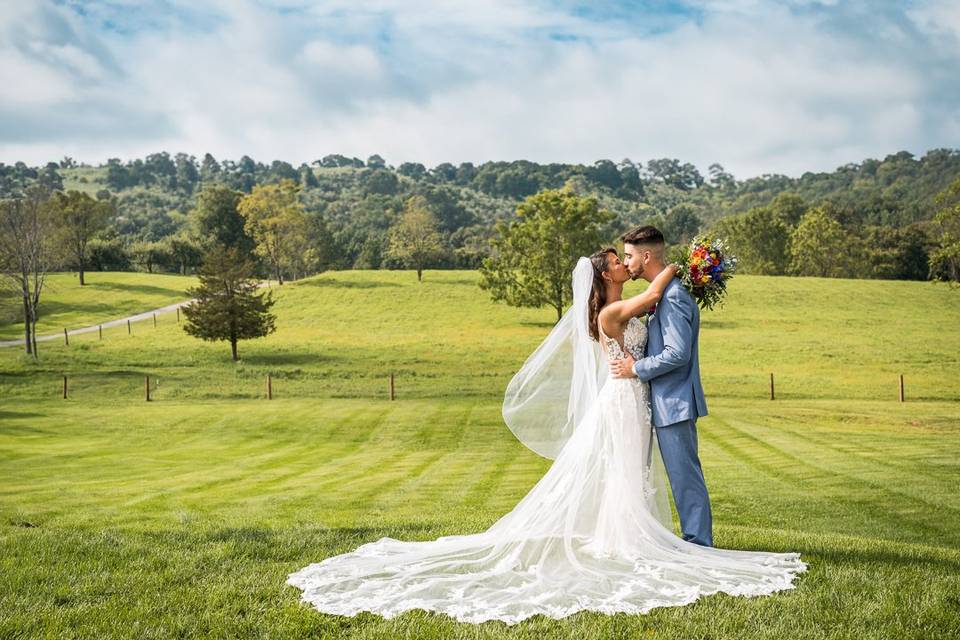 Bride and groom, kissing