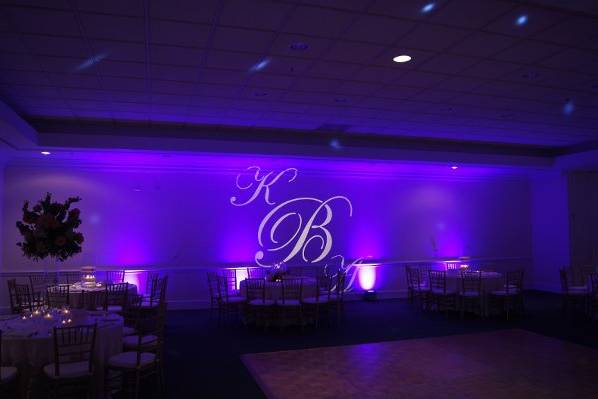 Uplighting and custom monogram.