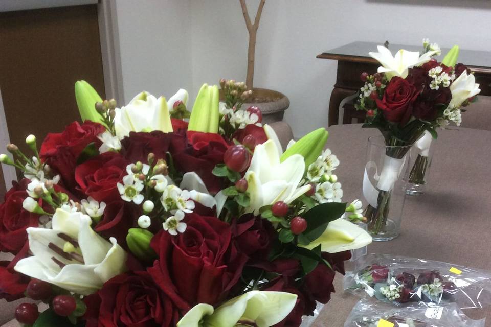 White and red floral arrangement