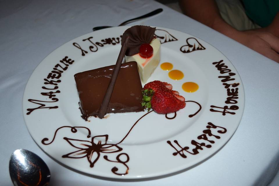 Delicious dessert for honeymoon couple at their resort