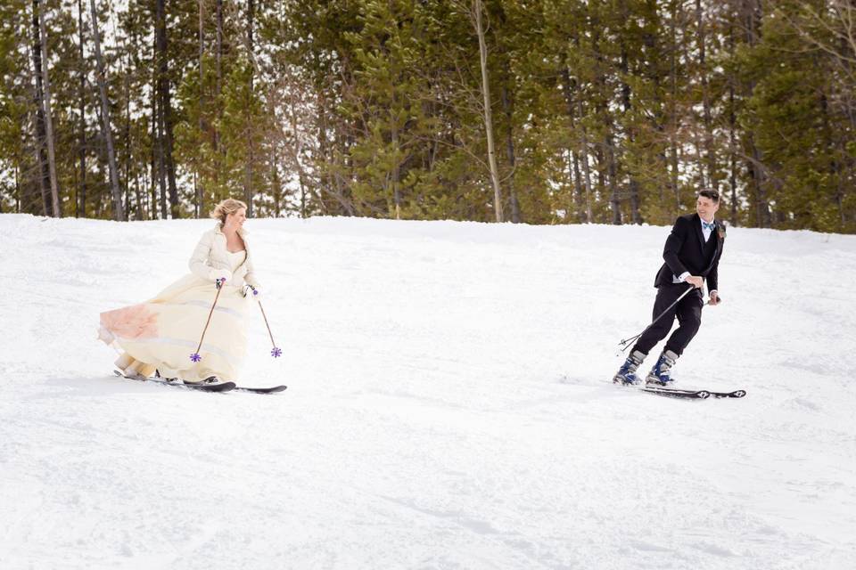 Skiing down after ceremony