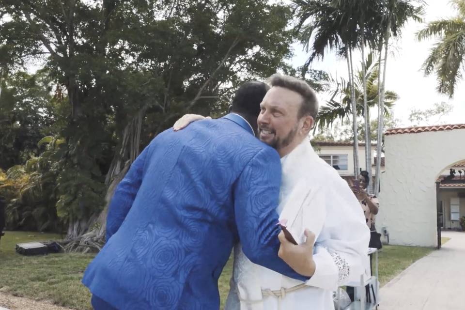 Hugging the officiant