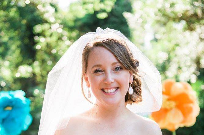 Bridal photo holding her bouquet