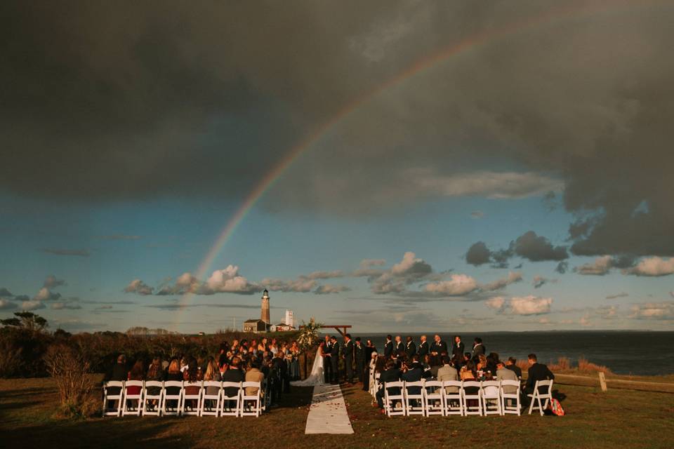 Montauk wedding under rainbow