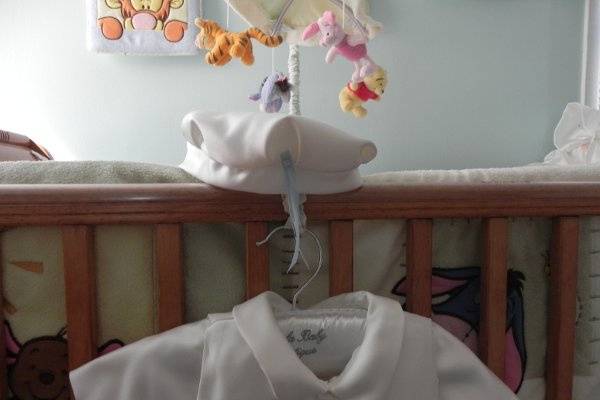 Custom christening outfit  with cap for baby boy made from Mom's wedding gown.