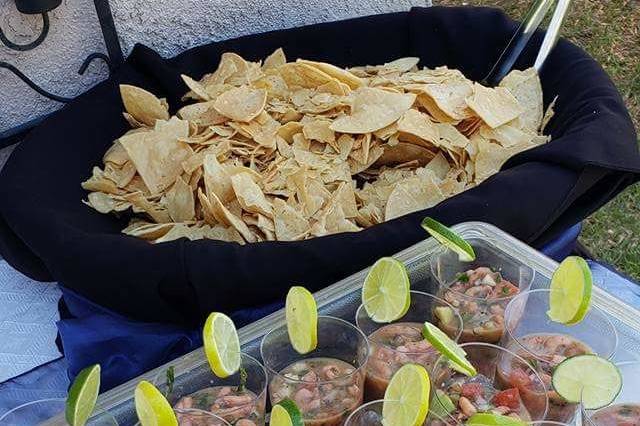 Shrimp ceviche with homemade tortilla chips