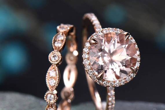 Round Morganite Wedding Set