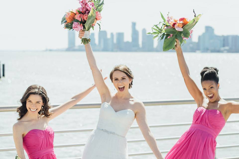 The bride and her bridesmaids