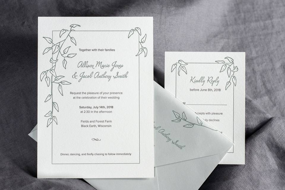 Letterpress wedding stationery