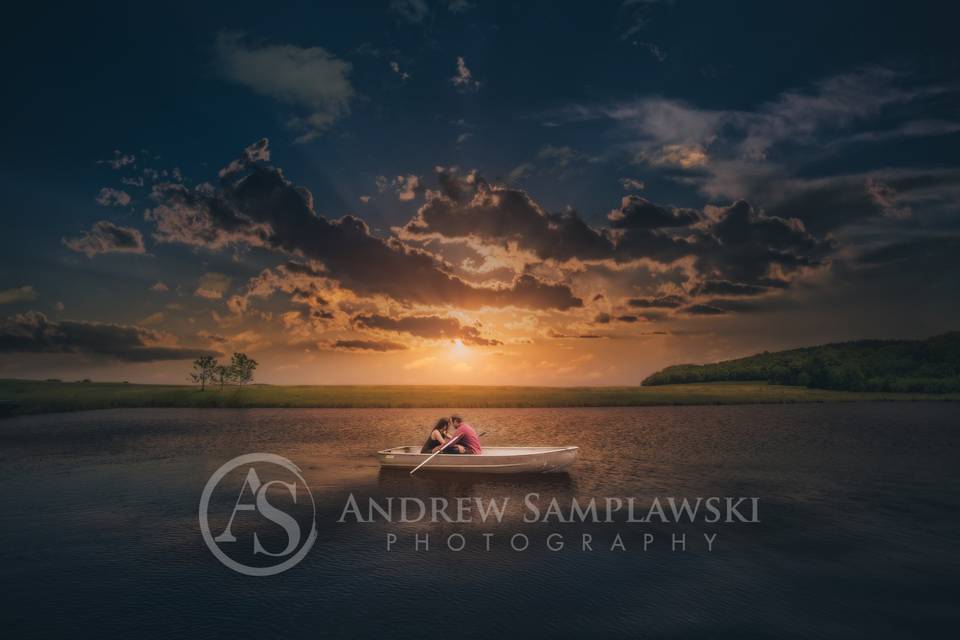 At last, sunset kiss in a paddle boat.