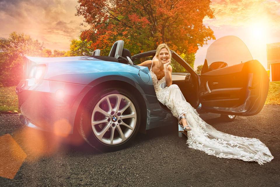 Bride with a beautiful BMW
