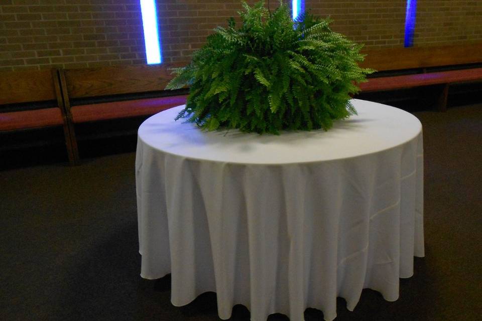 White table with plant centerpiece