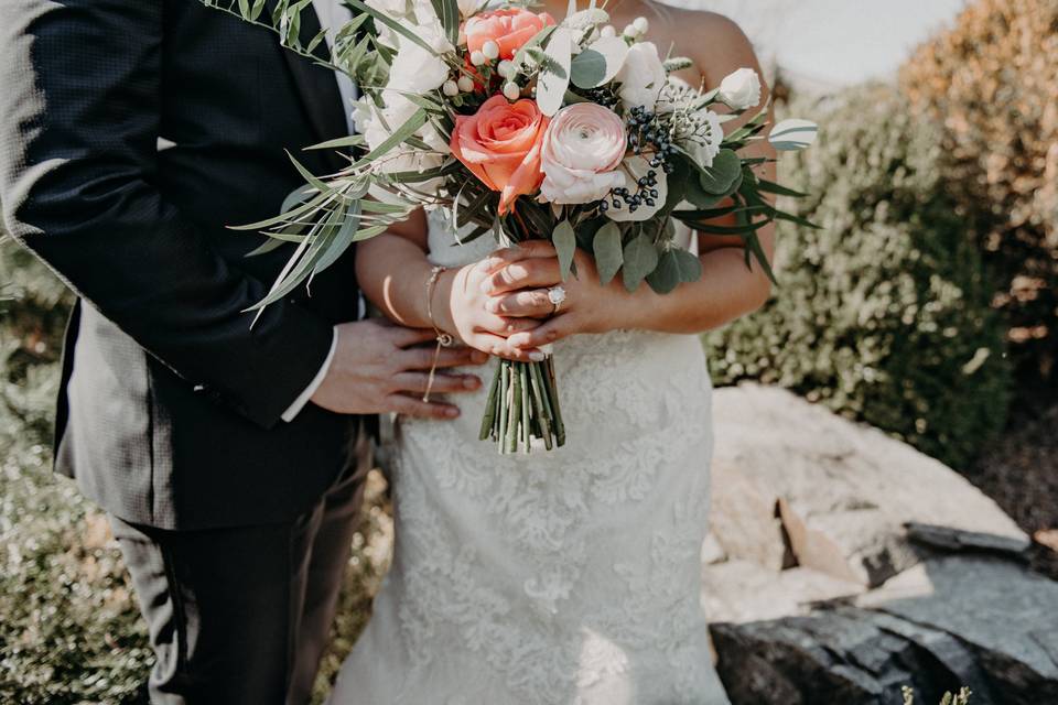 Couple with bouquet