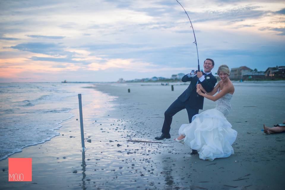 She Catches a Big One! Folly Beach Destination Wedding Charleston