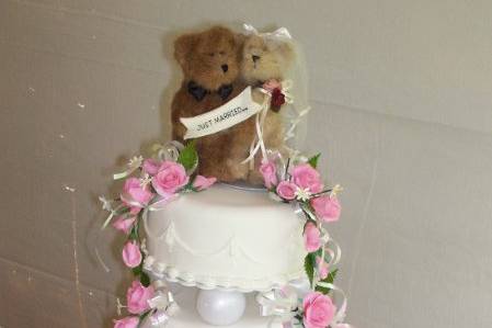 Hand made roses with brides teddy