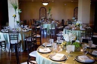 Table setup with flower centerpiece