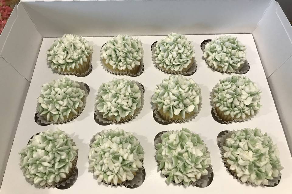 White and Green hydrangea cupcakes