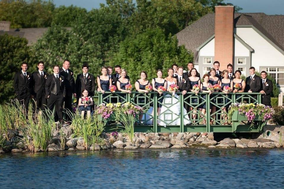 Wedding party on bridge