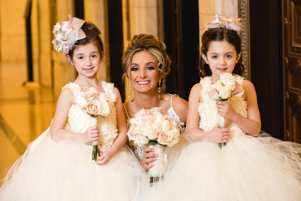 Bride and flower girls