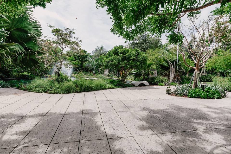 Patio overlooking pond