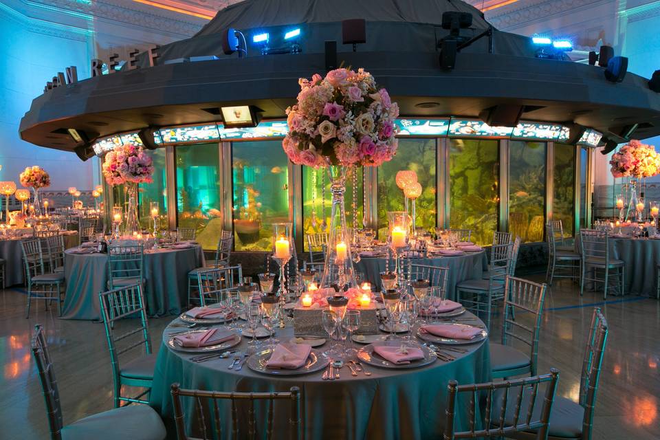 Table setup with flower centerpiece