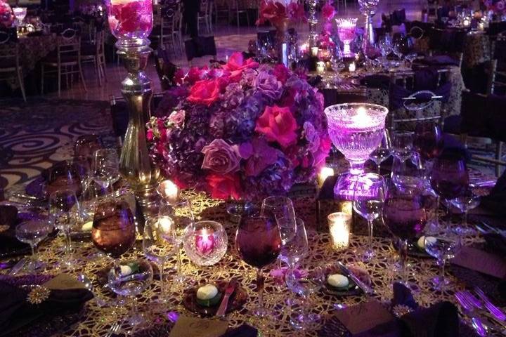 Table setup with flower centerpice