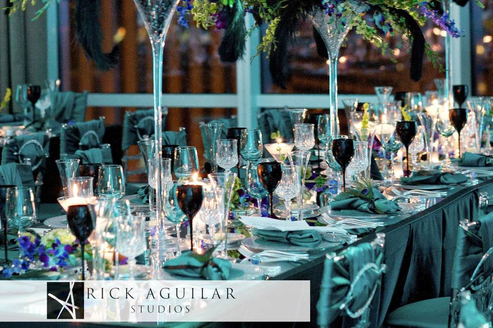 Table setup with flower centerpiece