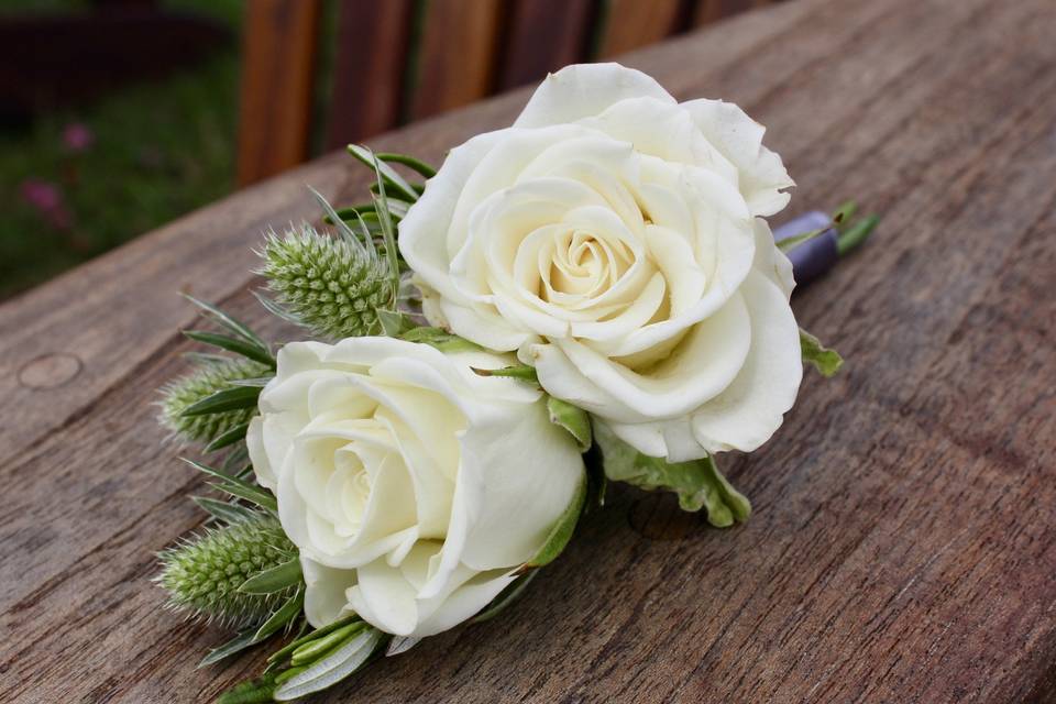 White spray roses Boutonniere