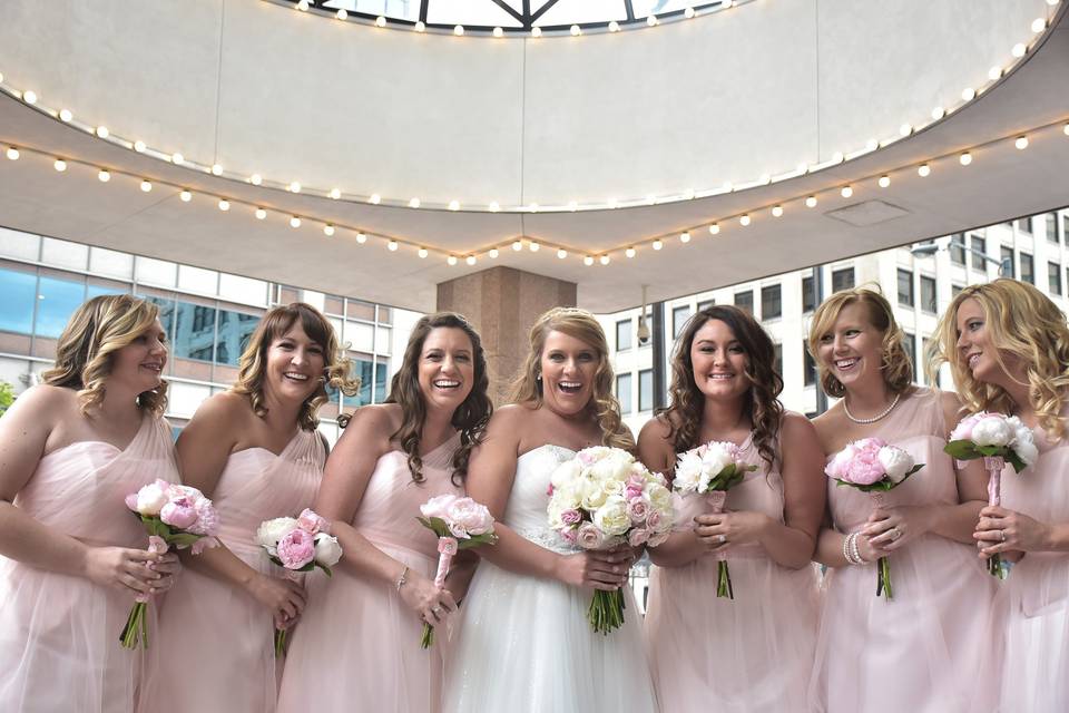 The bride with her bridesmaids