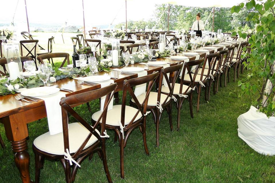 Cross back chairs w/ farm tables