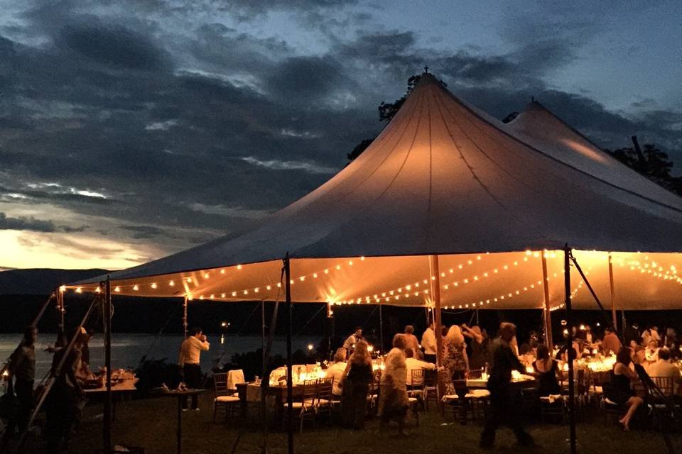 Sail tent w/ canopy bistros as dusk!