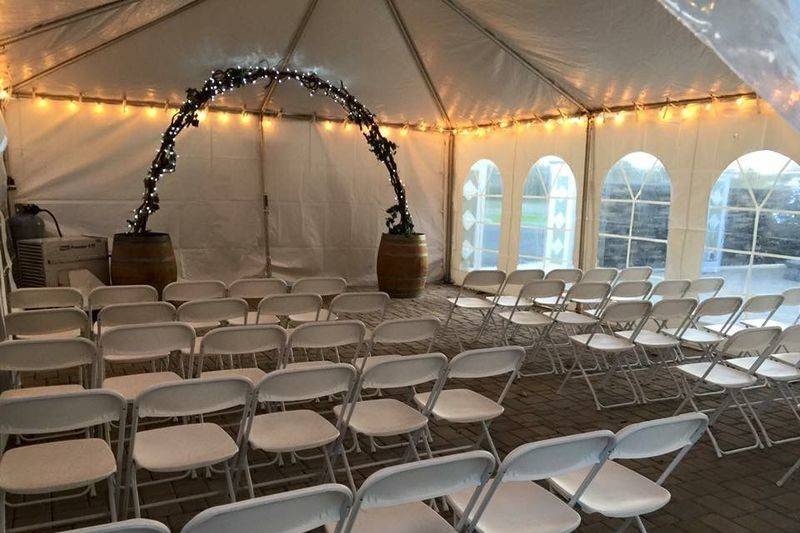 November wedding ceremony at the falls! Clearspan frame tent