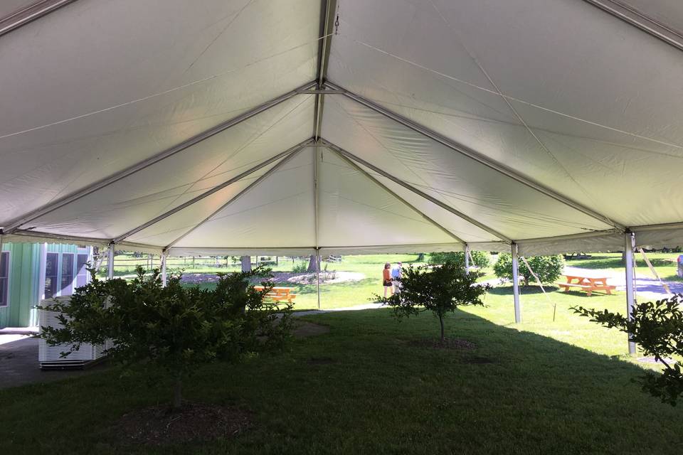 Clear span frame tents! Great for a ceremony or hard surfaces where stakes are a challenge...