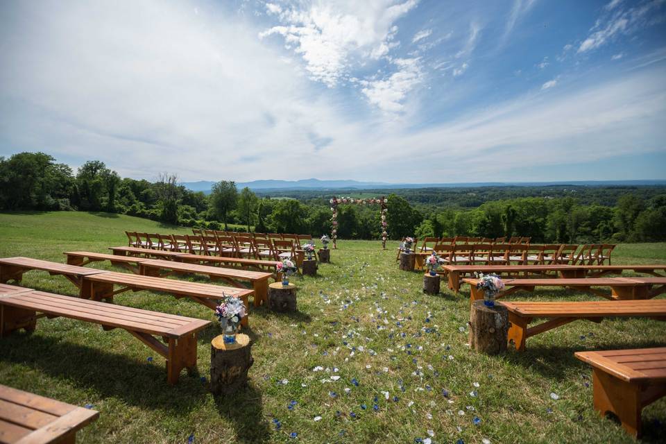 Matching benches, arbor, chair