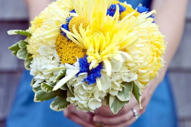 Yellow & Blue Wedding Bouquet - Vintage