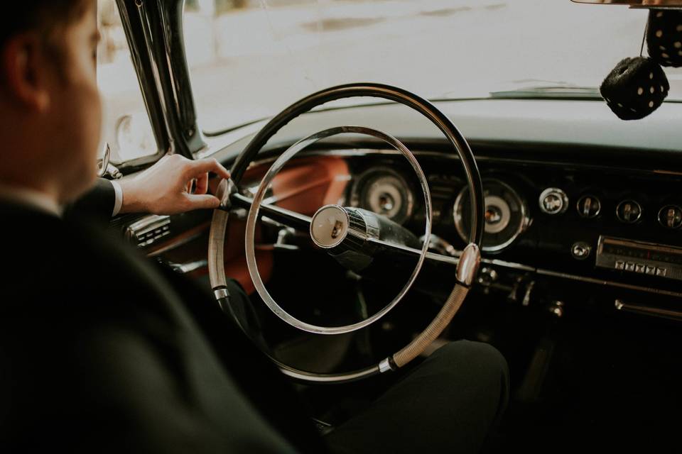 Driving the vintage car