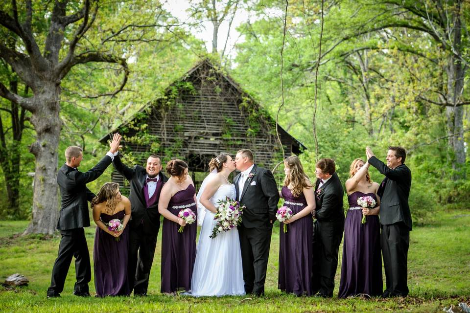 Bridal party in the woodlands