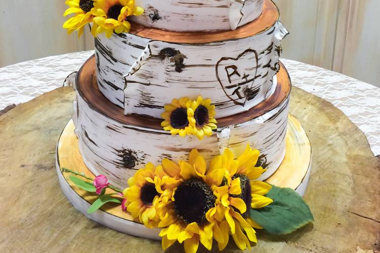 Birch bark with sunflowers