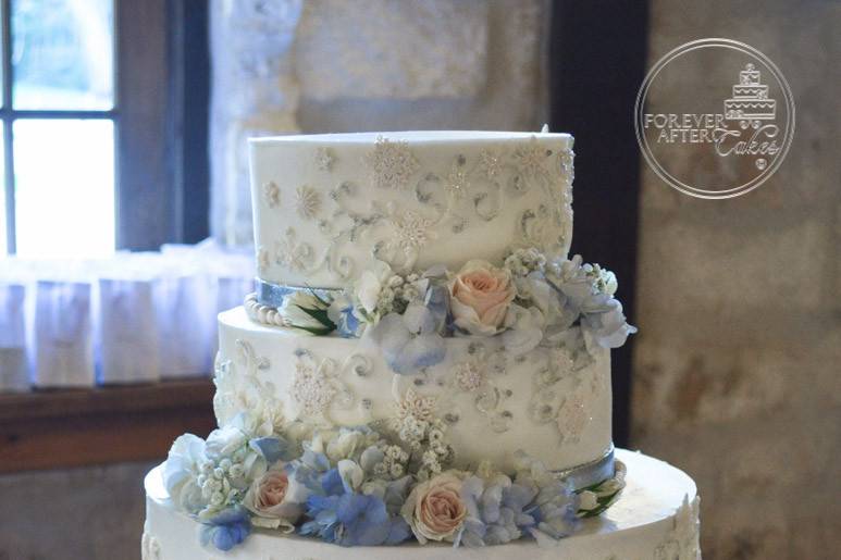 Blue and silver with snowflakes and flowers