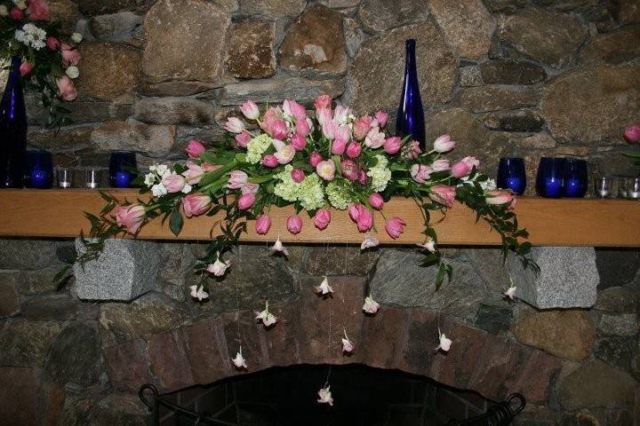 Floral decor above the fire place