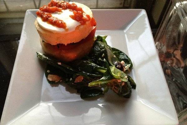 Mini Plates - Vegetarian Grits Stack with Fresh Mozzarella & Sateed Spinach