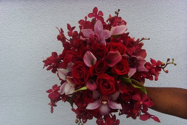 Red Orchids and Red CAlla lilies Bridal Bouquet