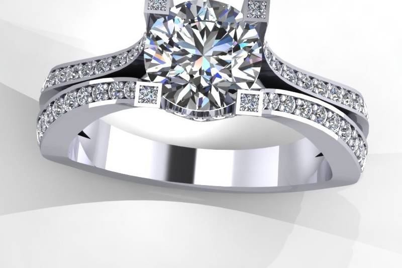 white gold diamond engagement ring with moissanite center