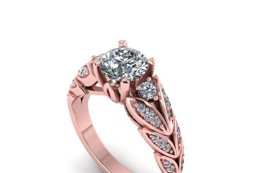 rose gold diamond engagement ring with moissanite center