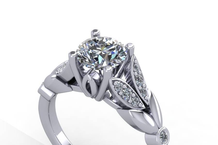 white gold diamond engagement ring with moissanite center
