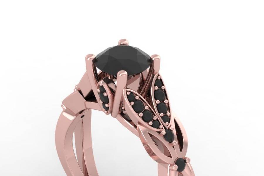 rose gold black diamond engagement ring